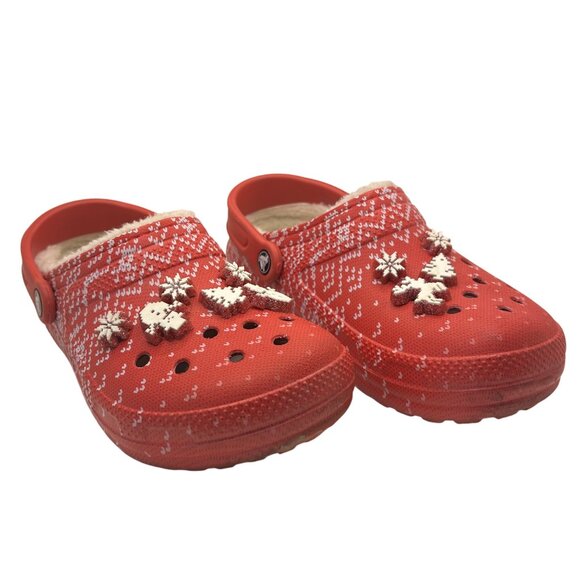 Crocs Classic Lined Holiday Clogs Festive Winter print Christmas red white 8 - Picture 1 of 8